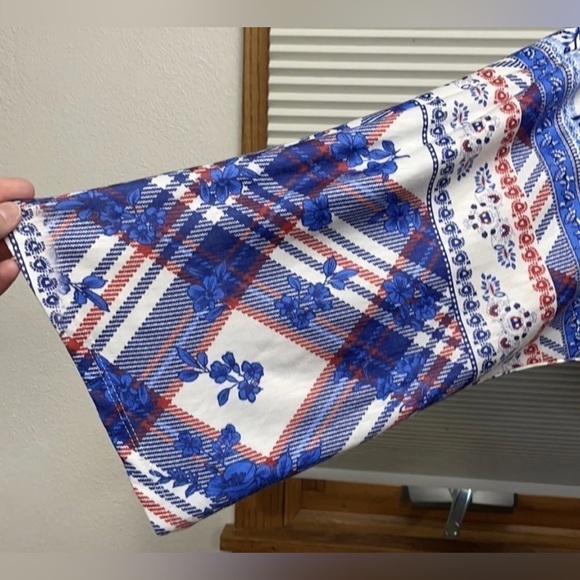 🌟HP FLORAL PLAID FRONT TIE Multicolor New Style & Co Button Up Blouse Colorful - Picture 11 of 16